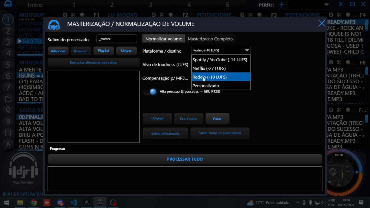Masterização e normalização de volume no DJRodeio